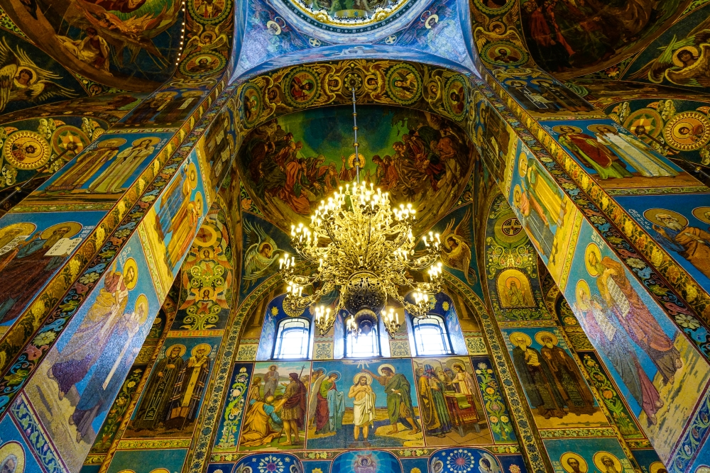 Interiér chrámu Kristova Vzkříšení v Petrohradu